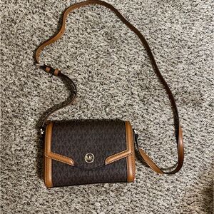Michael Kors Dark Brown and Tan Crossbody Bag